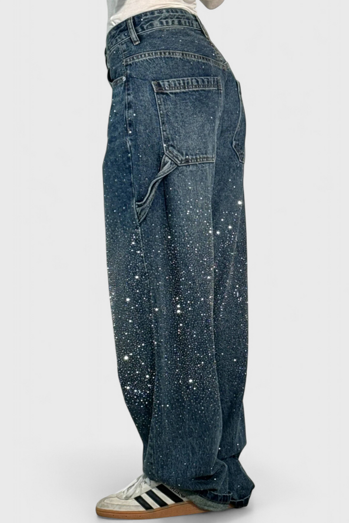 Cargo Balloon Jeans with Rhinestone Embellishments for Women