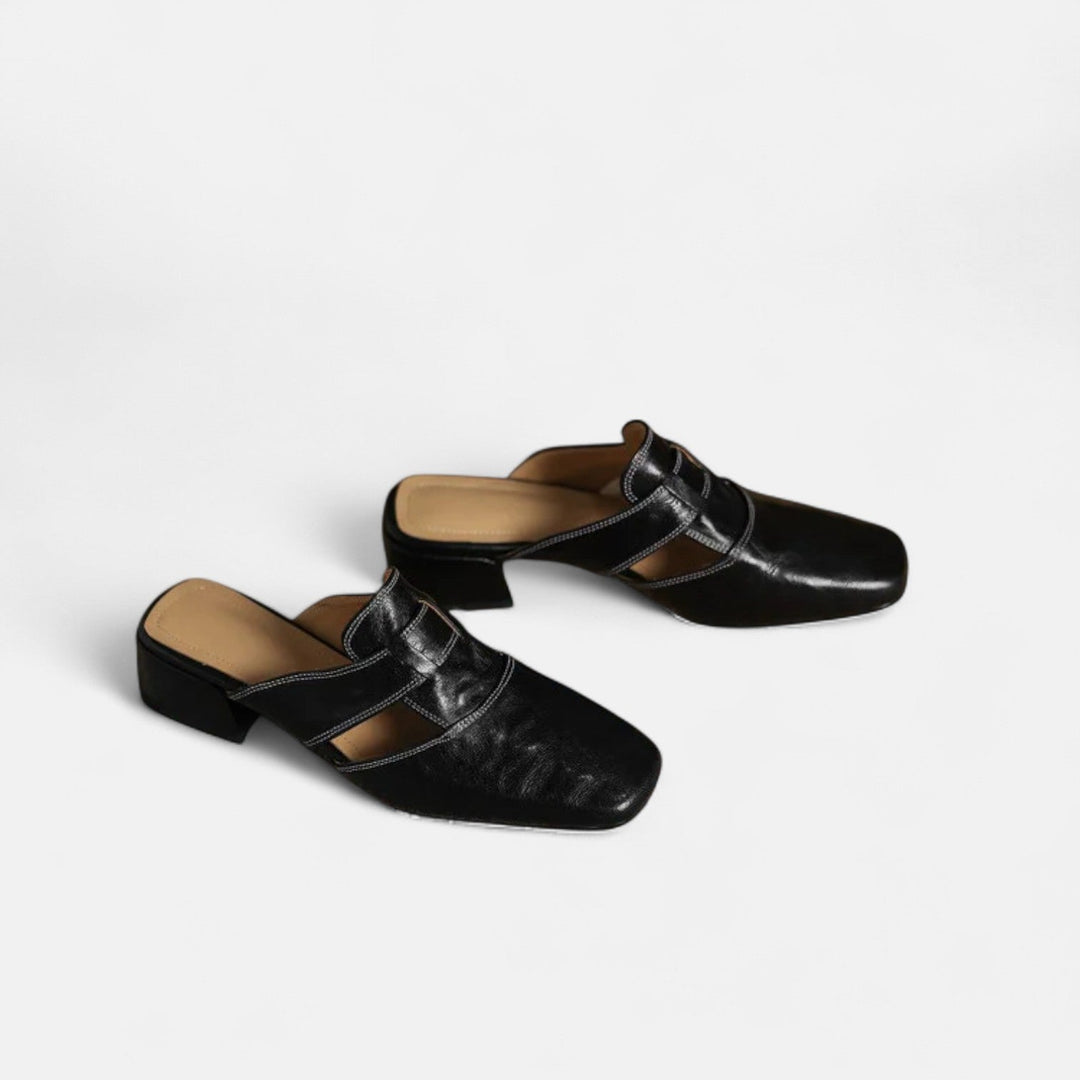 Leather Sandals with Cut-Out Detail and Block Heel