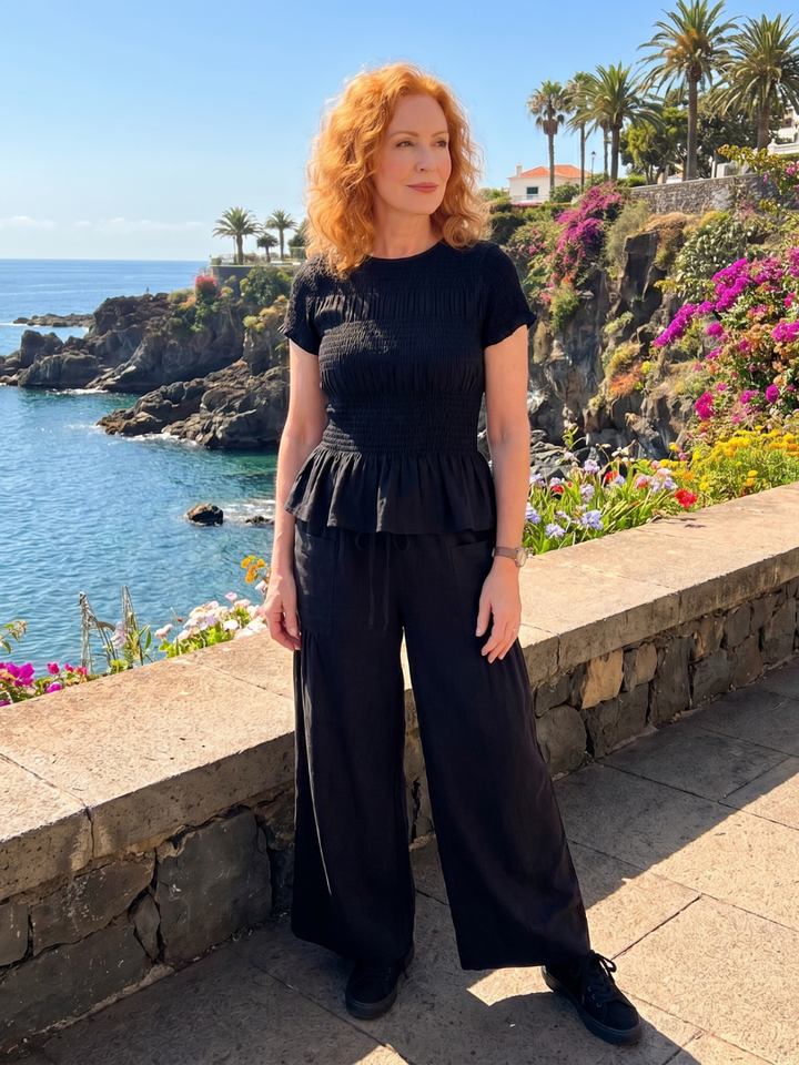 Peplum Top and Wide Leg Pants Set - Two Piece Outfit