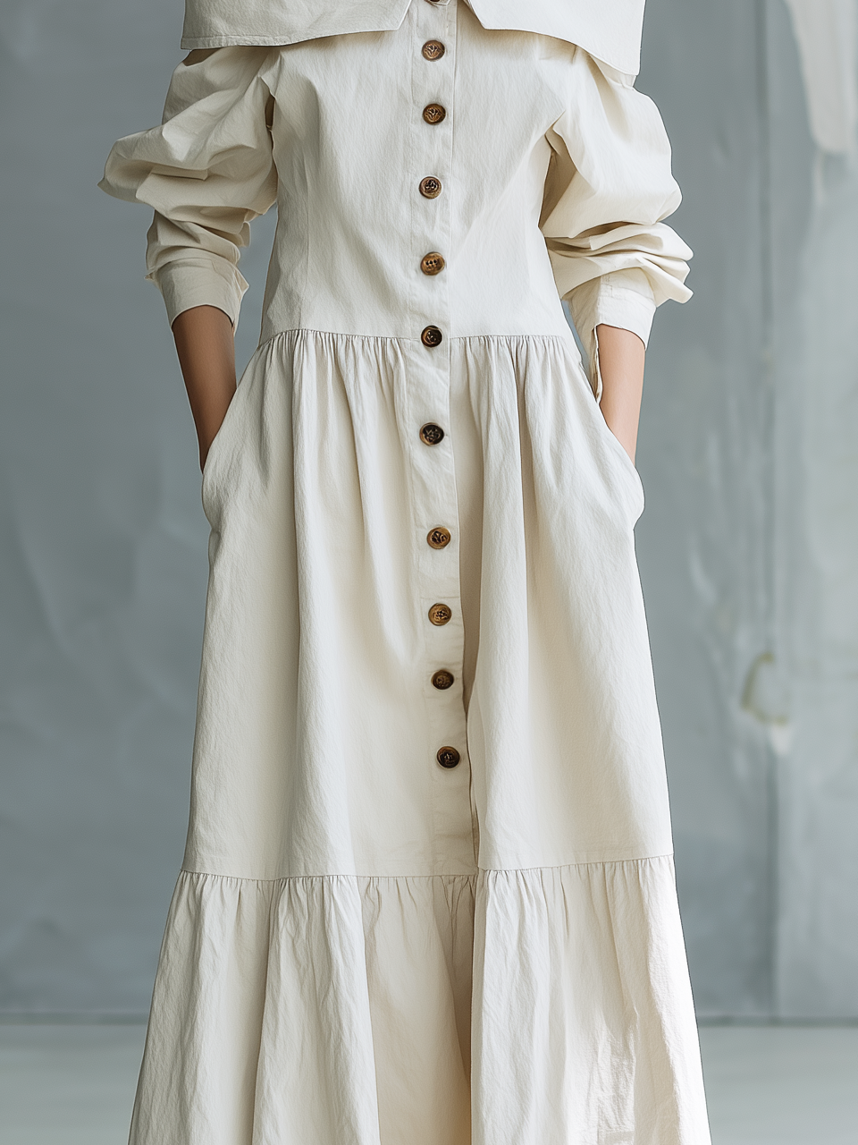 White Off Shoulder Camisole Dress with Long Sleeves
