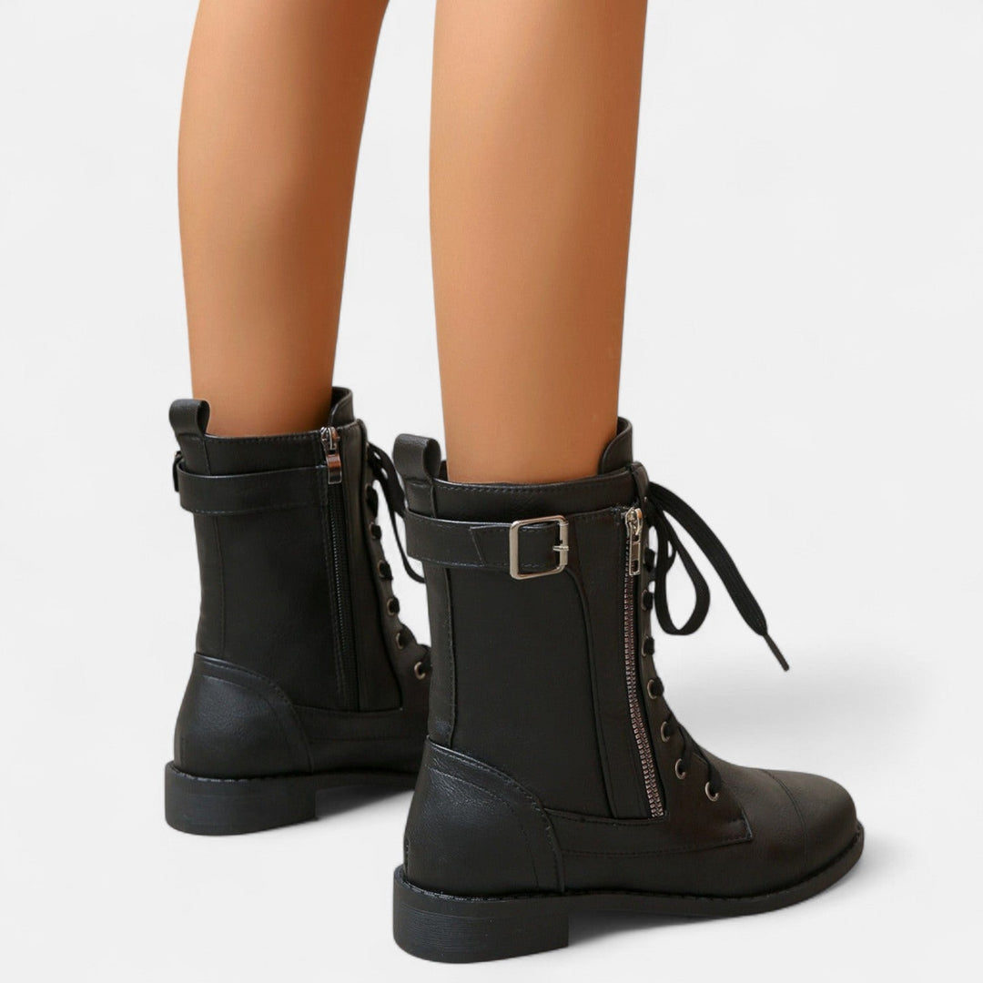 Lace-Up Ankle Boots for Women - Vintage Leather Combat Style
