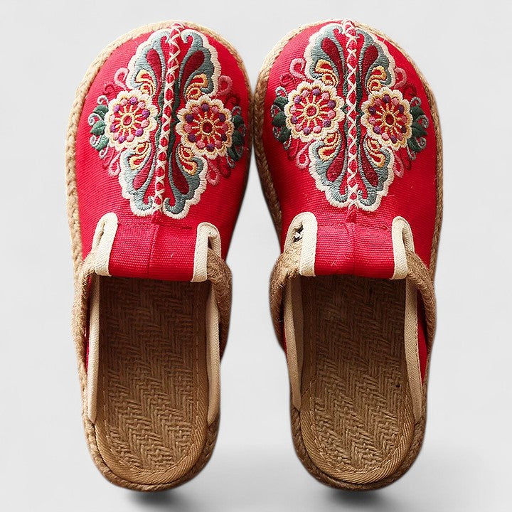 Floral Embroidered Mules for Women | Handmade Slip On Shoes