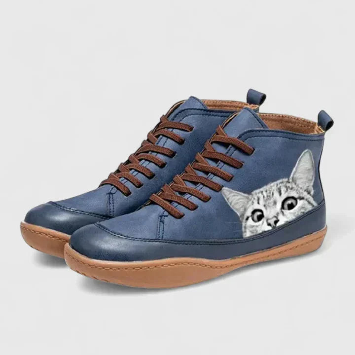 Orthopedic Comfort Boots with Cat Print Design for Women