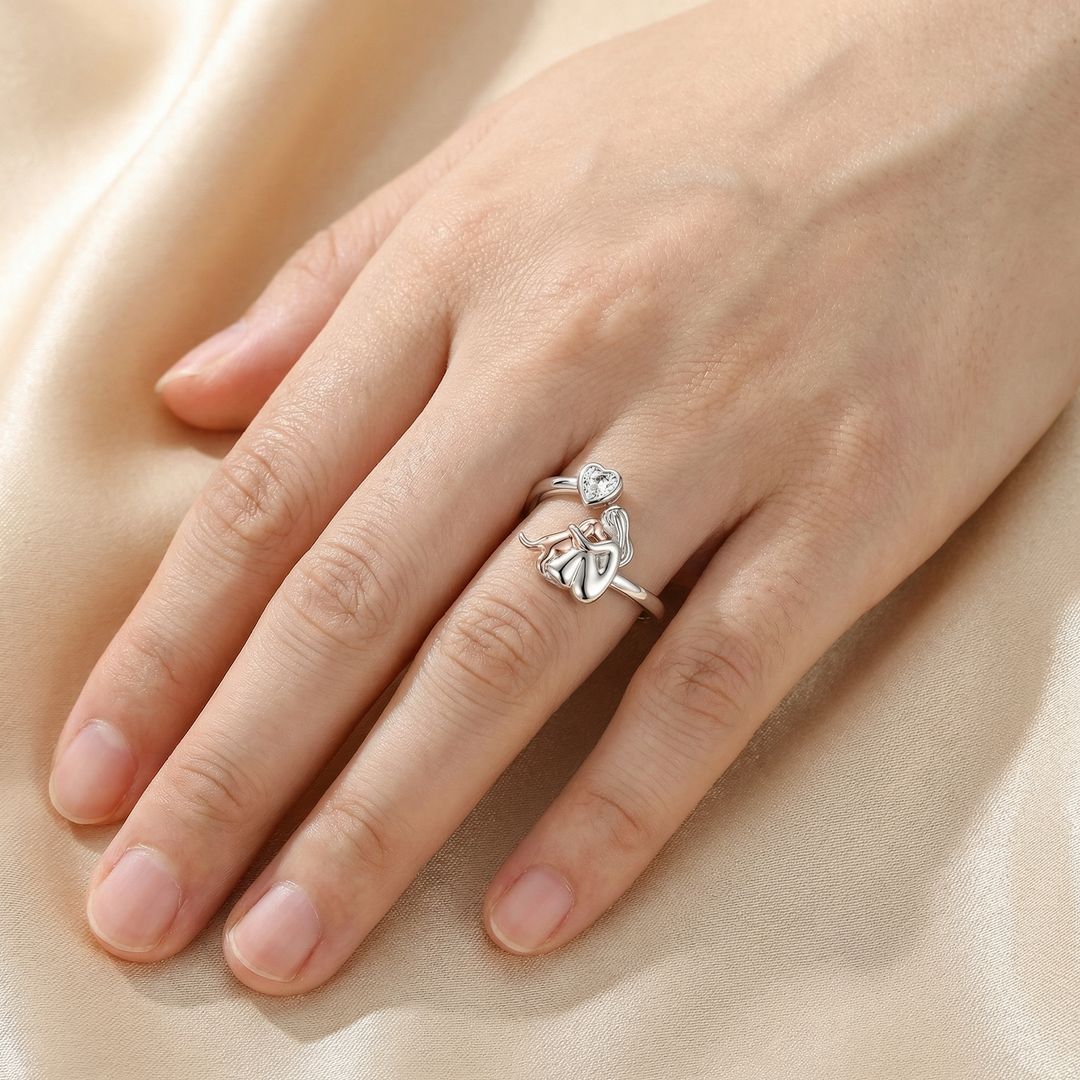 Sterling Silver Dog Lover Ring - Adjustable Heart Zirconia Band