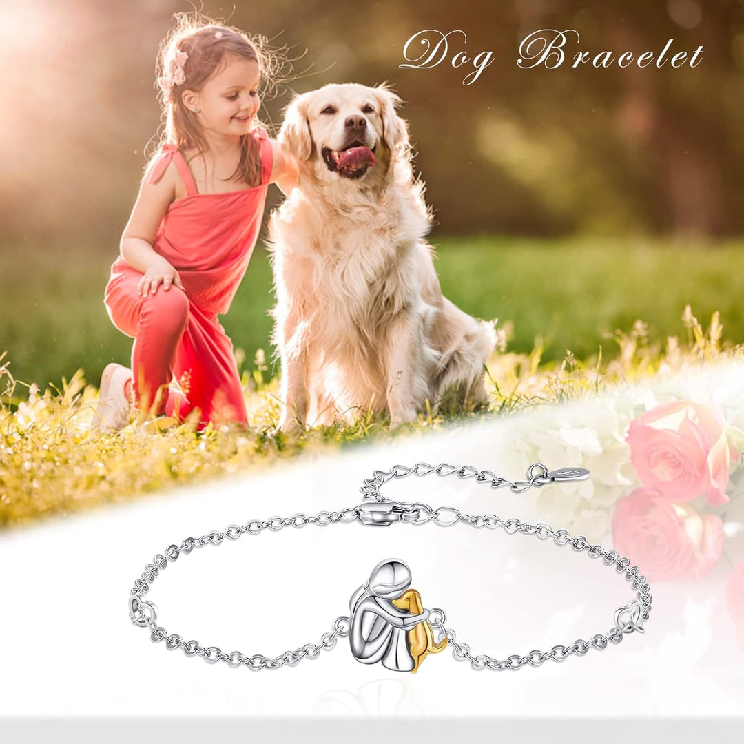 Dog Charm Bracelet Adjustable Gold Silver Pet Lover Gift