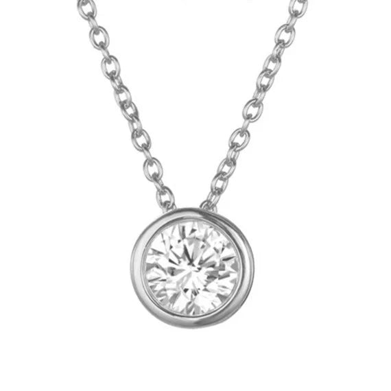 Birthstone Necklace White Gold Dainty Pendant for Women
