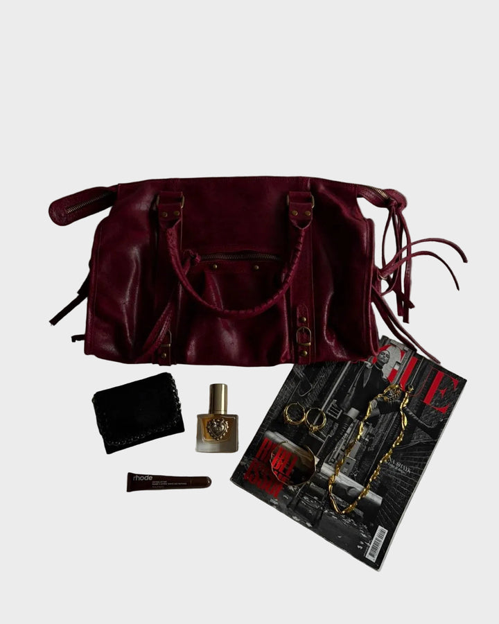 Cherry Red Leather Tote Bag - Italian Genuine Leather Laptop Work Bag