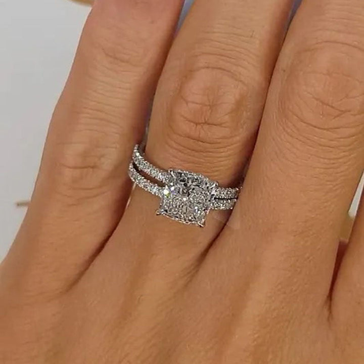 Cushion Cut Bridal Ring Set White Gold Two Piece Wedding Engagement