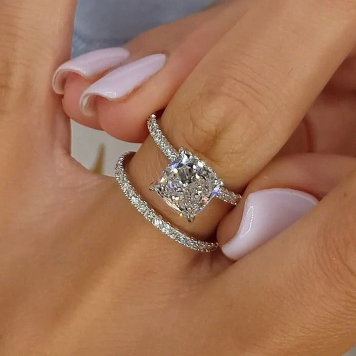 Cushion Cut Bridal Ring Set White Gold Two Piece Wedding Engagement