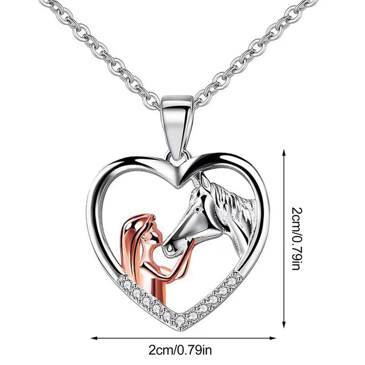 Horse Lover Necklace with Heart Pendant and Zircon Stones