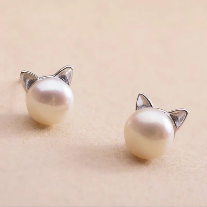 Pearl Cat Necklace Earrings Ring Set Sterling Silver