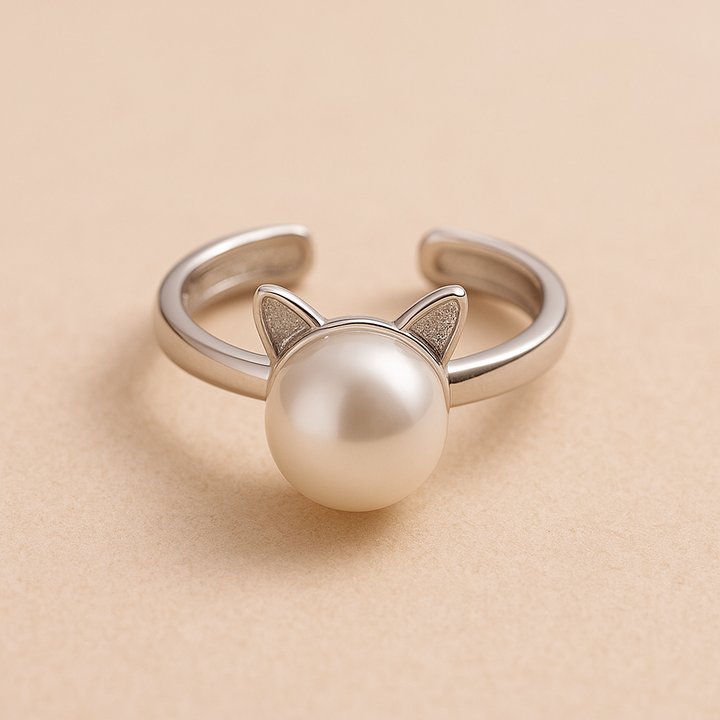 Pearl Cat Necklace Earrings Ring Set Sterling Silver