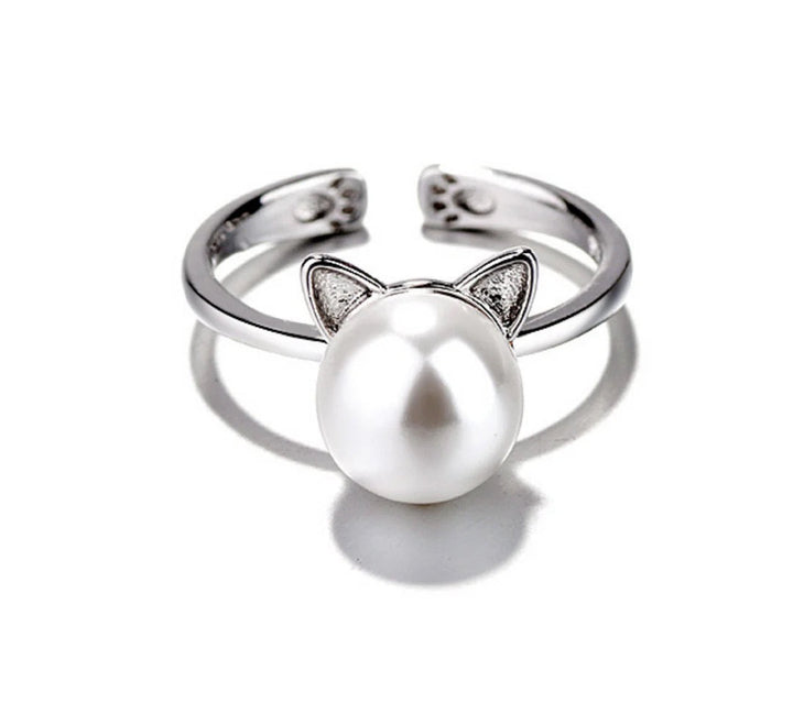 Pearl Cat Necklace Earrings Ring Set Sterling Silver