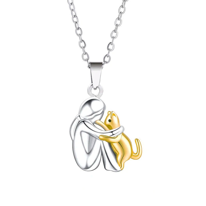 Cat Hug Pendant Necklace Gold Plated Memorial Jewelry