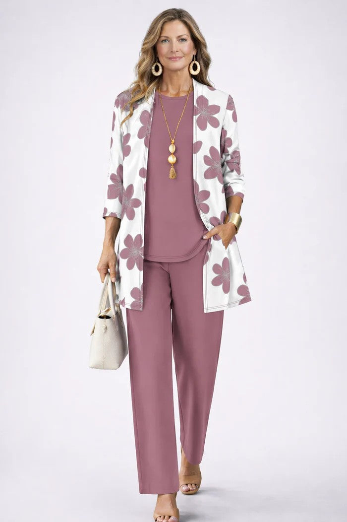 Three Piece Cardigan Set for Women - Relaxed Elegant Outfit