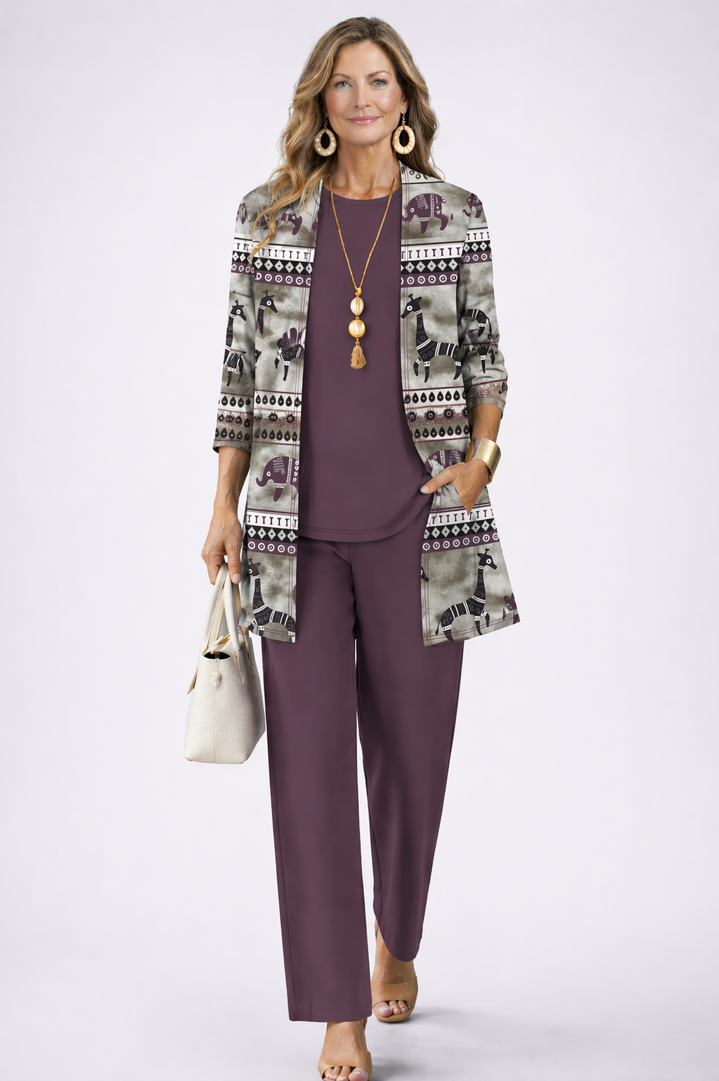 Three Piece Cardigan Set for Women - Relaxed Elegant Outfit