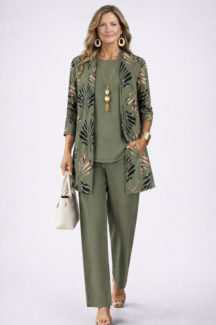 Three Piece Cardigan Set for Women - Relaxed Elegant Outfit