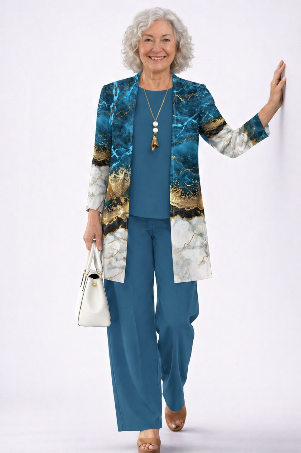 3-Piece Set for Women - Cardigan Top and Wide Leg Pants