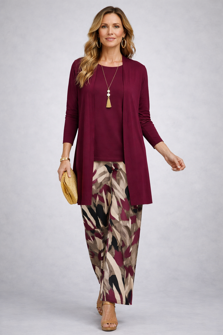 3-Piece Matching Set for Women - Cardigan Top and Wide Leg Pants
