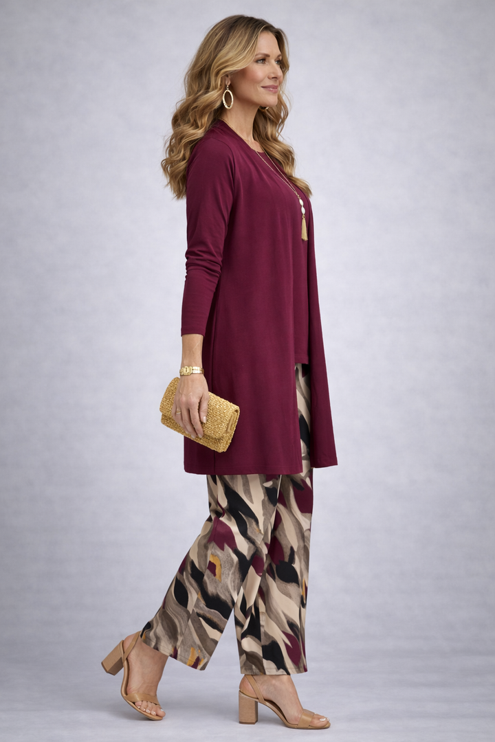 3-Piece Matching Set for Women - Cardigan Top and Wide Leg Pants