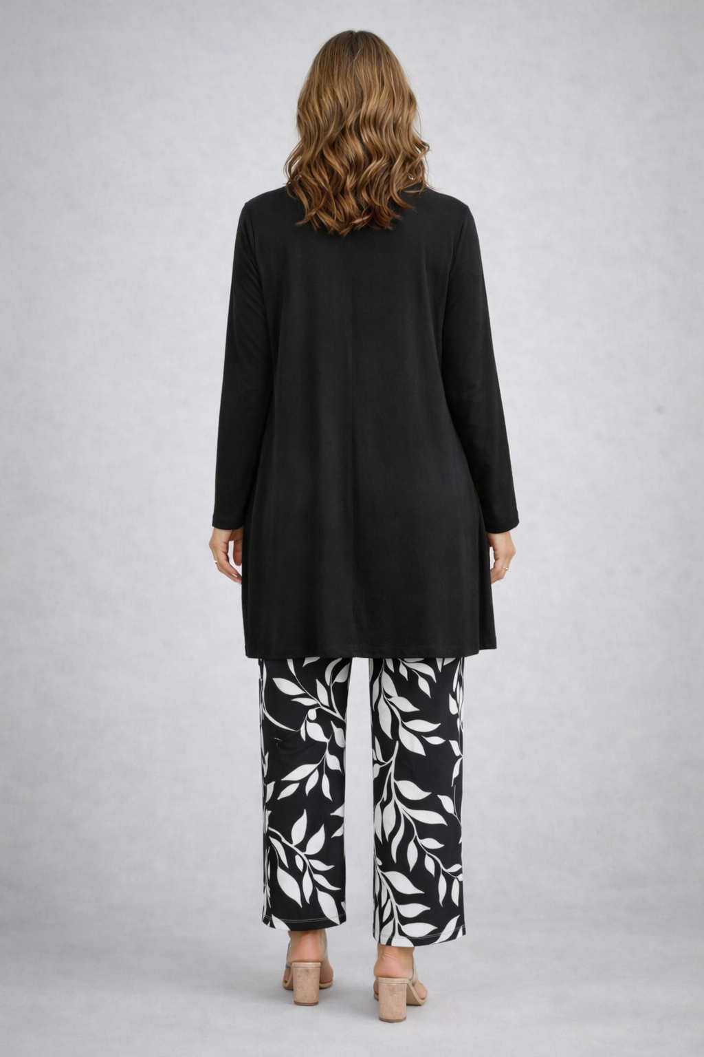Three Piece Cardigan Set for Women - Botanical Print Pants