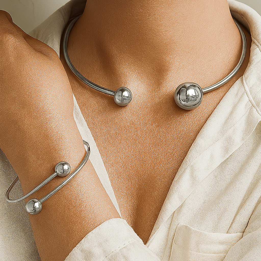 Gold Collar Necklace and Cuff Bracelet Set for Women