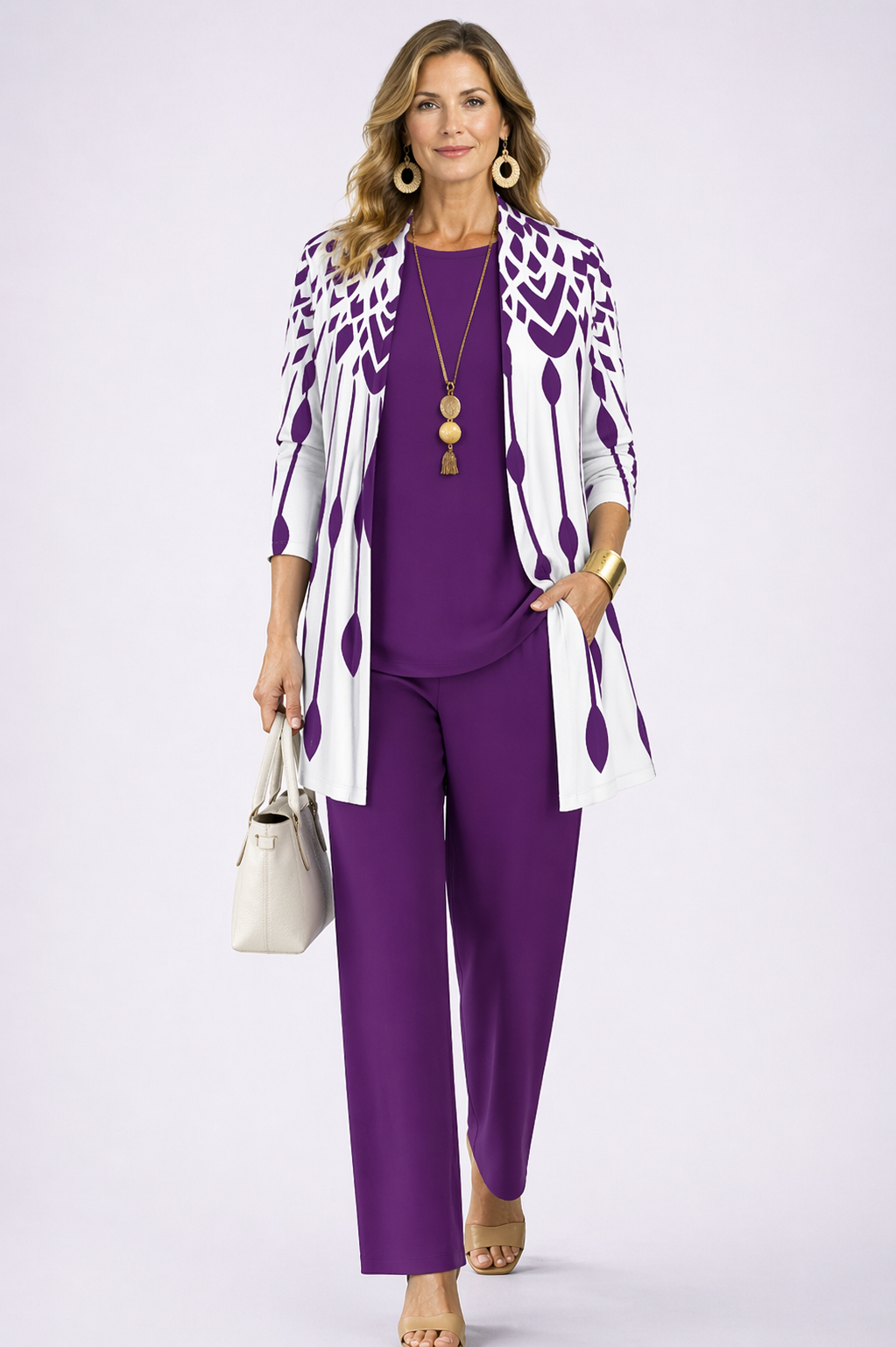 Women's 3-Piece Cardigan Set with Wide Leg Pants