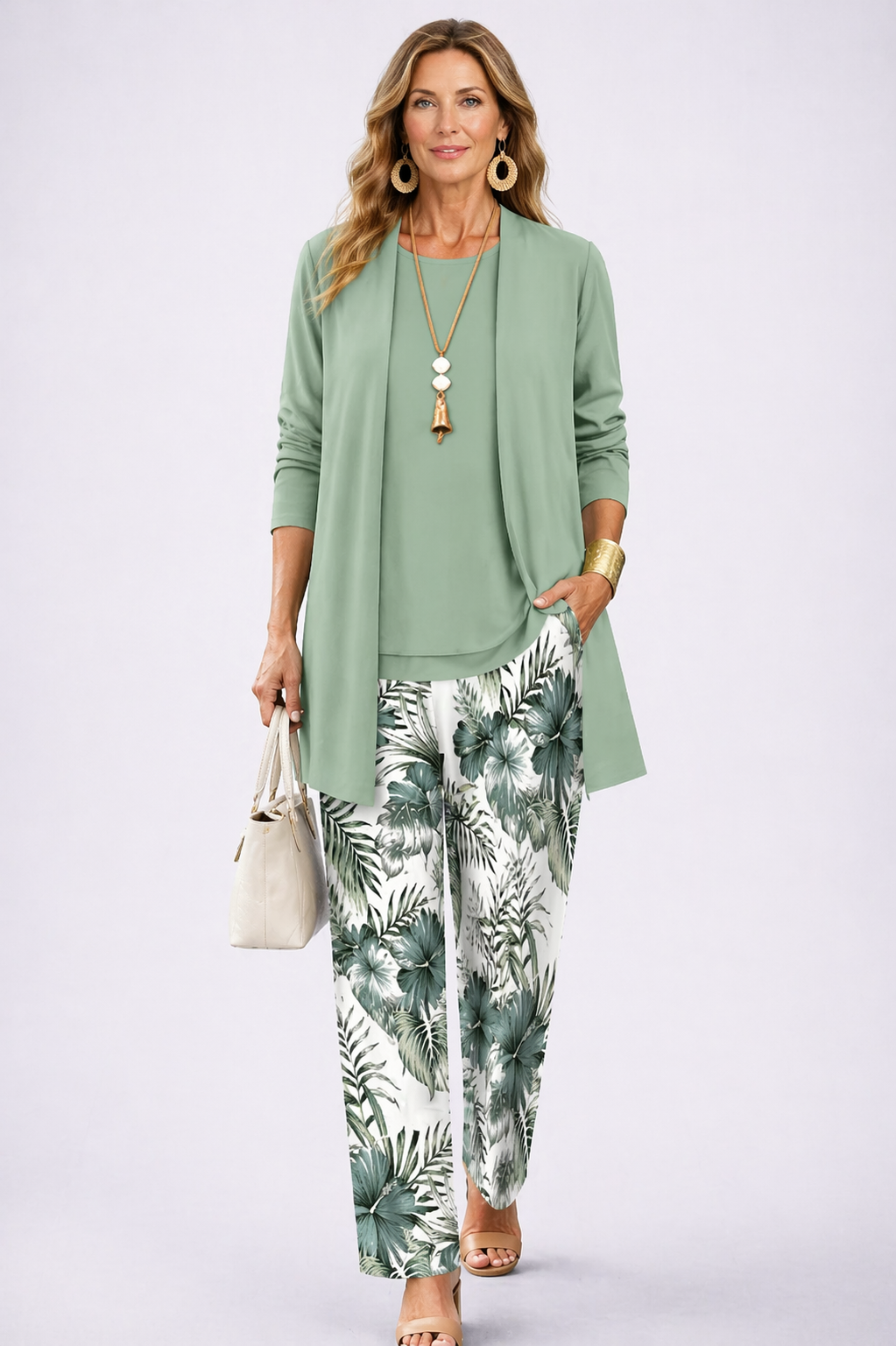 Women's 3-Piece Cardigan Set - Earthy Wide Leg Outfit