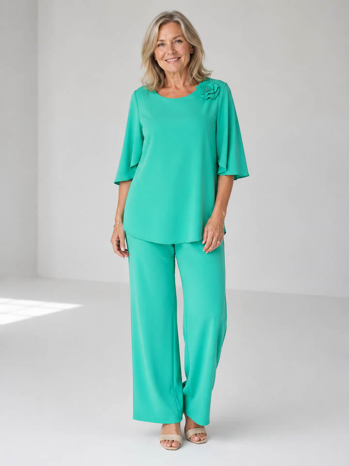 Two Piece Set for Women Elegant Flowing Top and Pants