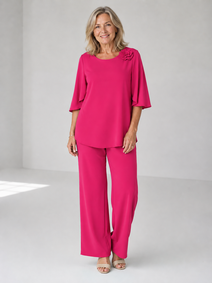 Two Piece Set for Women Elegant Flowing Top and Pants