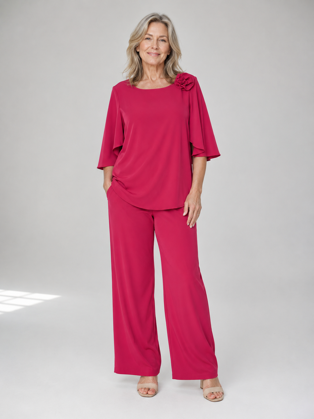 Two Piece Set for Women Elegant Flowing Top and Pants