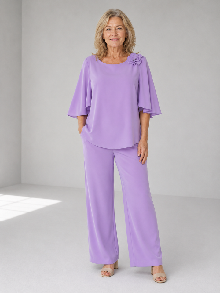 Two Piece Set for Women Elegant Flowing Top and Pants