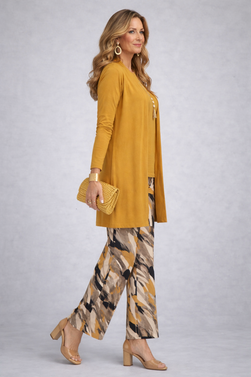 Three Piece Lounge Set for Women - Cardigan Top and Wide Leg Pants