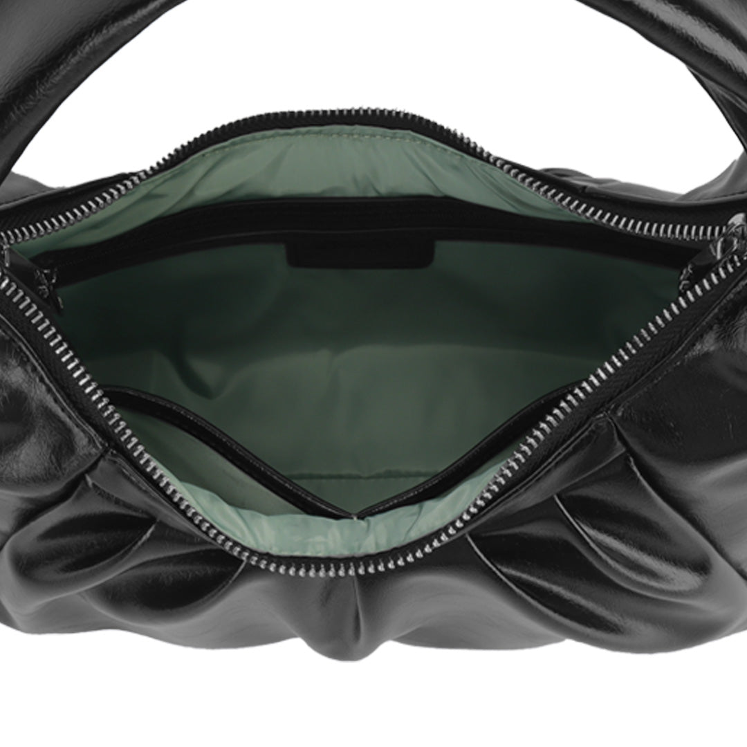 Hobo Bag Black Crescent Shaped Slouchy Handbag with Charm Holder