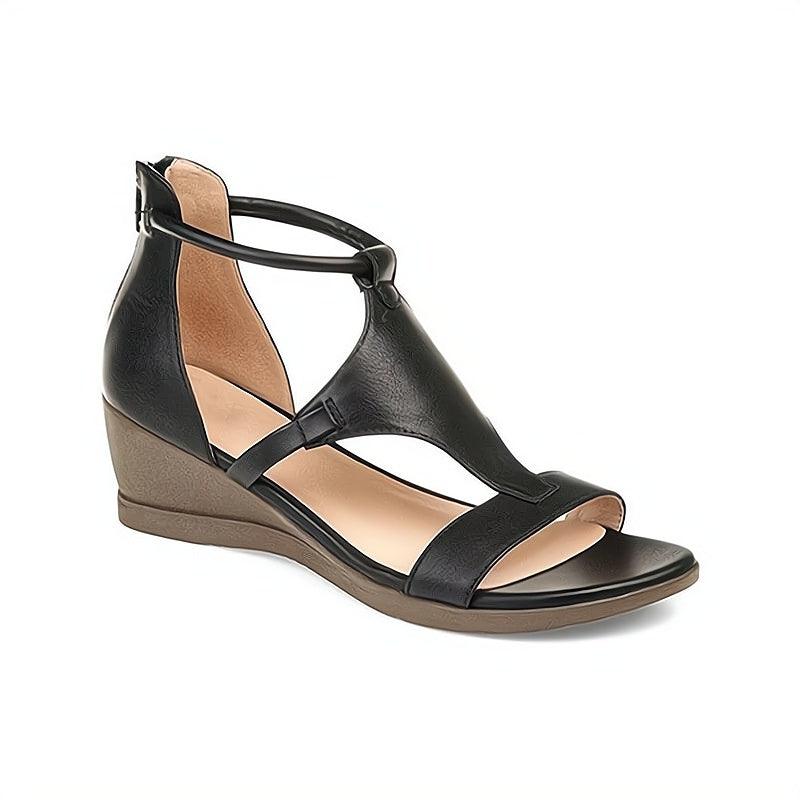 Leather Wedge Sandals for Women - Open Toe Comfort Sandals