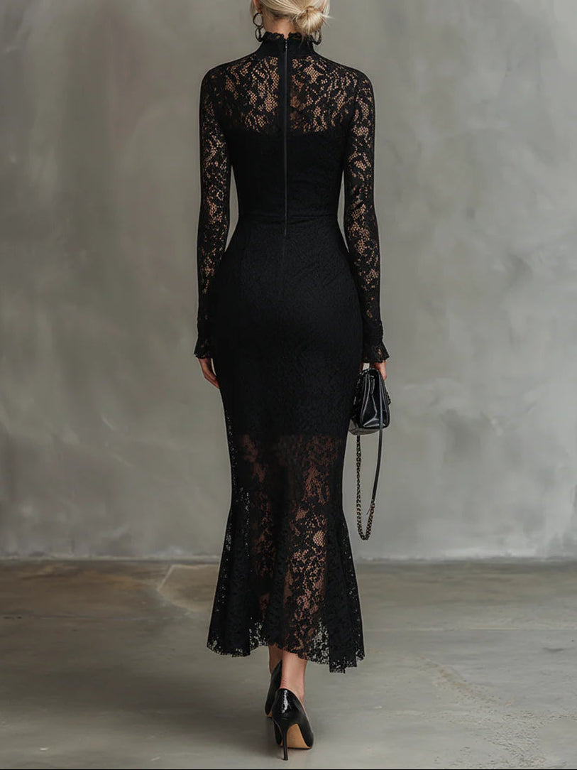 Black Lace Maxi Dress | Elegant Floor Length Evening Gown