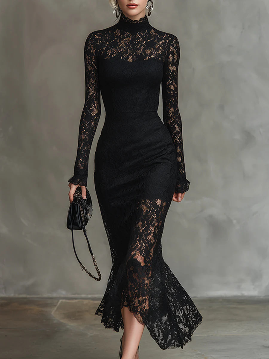 Black Lace Maxi Dress | Elegant Floor Length Evening Gown