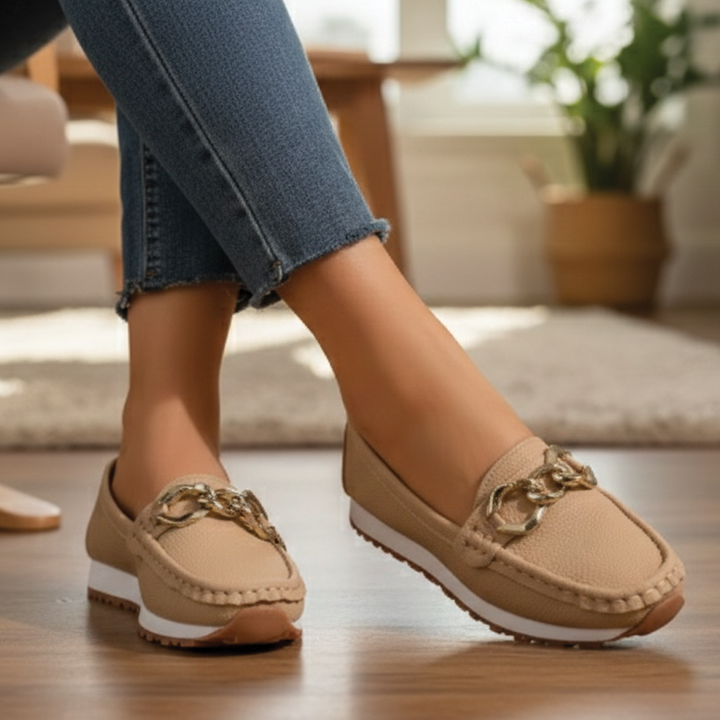 Women's Buckle Loafers - Flat Slip On Shoes for Work and Everyday