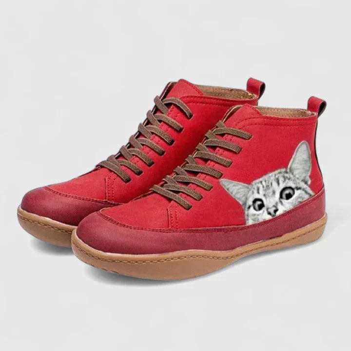 Orthopedic Comfort Boots with Cat Print Design for Women