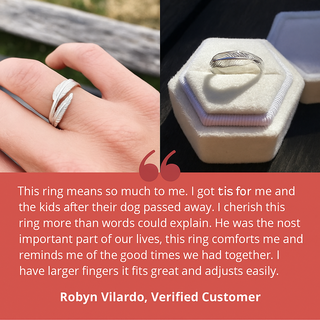 Adjustable Memorial Ring Sterling Silver Feather Angel