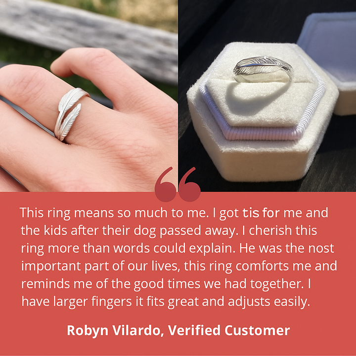 Adjustable Memorial Ring Sterling Silver Feather Angel