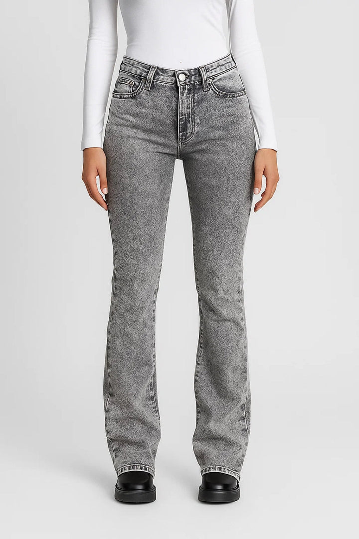 High Waisted Bootcut Jeans Women Gray Acid Wash Denim