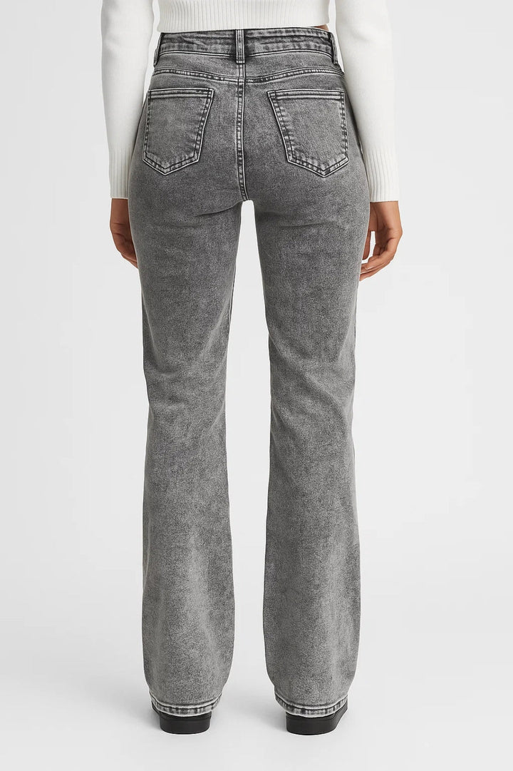 High Waisted Bootcut Jeans Women Gray Acid Wash Denim