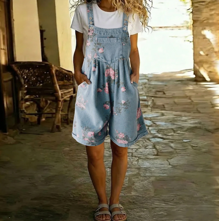 Denim Jumpsuit Women | Vintage Washed Floral Cotton Romper