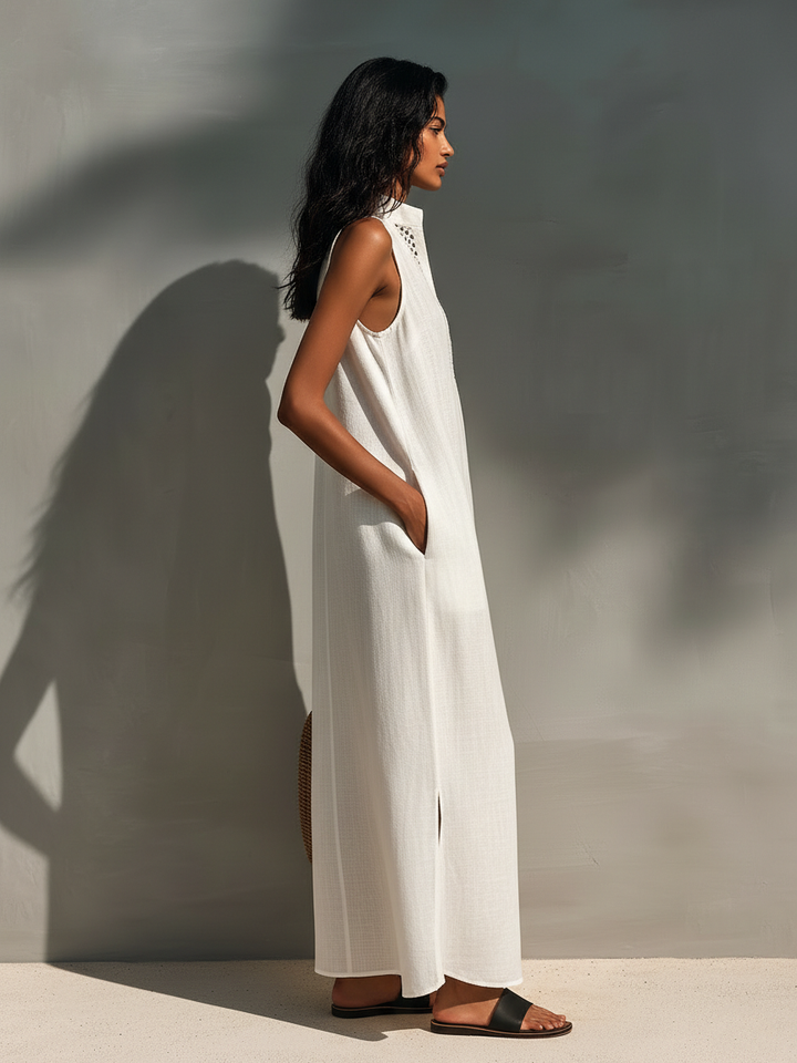 Sleeveless Maxi Dress with Cutout Neckline for Women