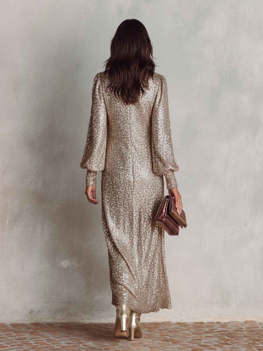 Shimmering V-Neck Maxi Dress for Evening Parties and Events