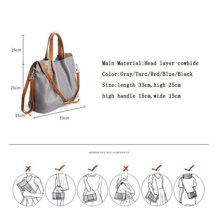 Genuine Leather Handbag for Women - Soft Cowhide Shoulder Bag