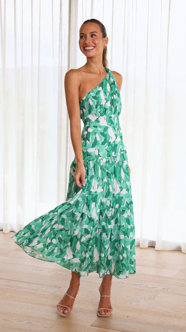 Asymmetrical One Shoulder Dress with Floral Print for Women