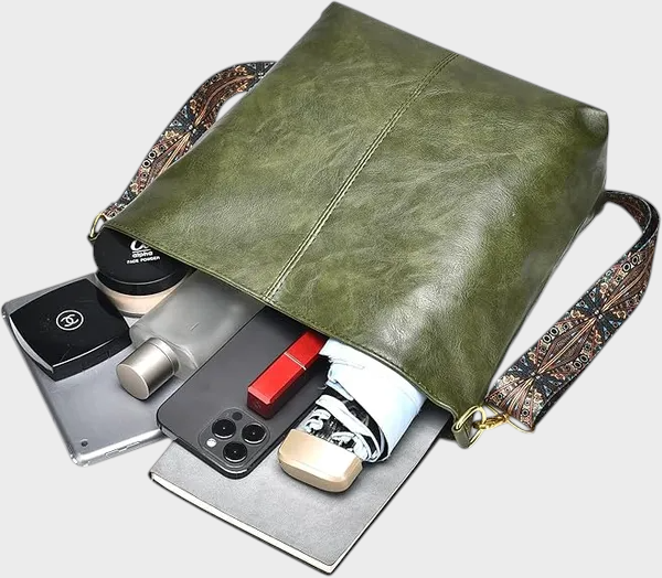 Crossbody Bag for Women - Lightweight Green Vegan Leather Purse
