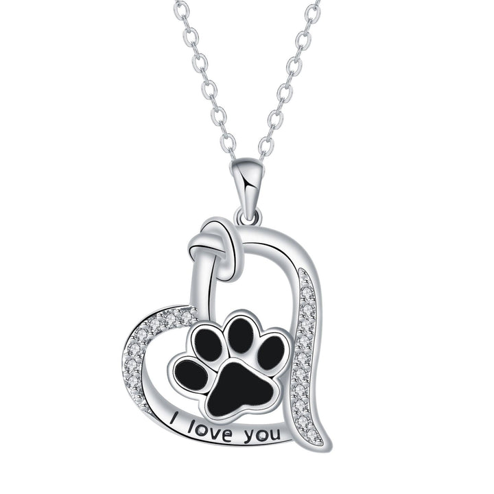 Dog Paw Print Heart Necklace with Zirconia for Pet Lovers